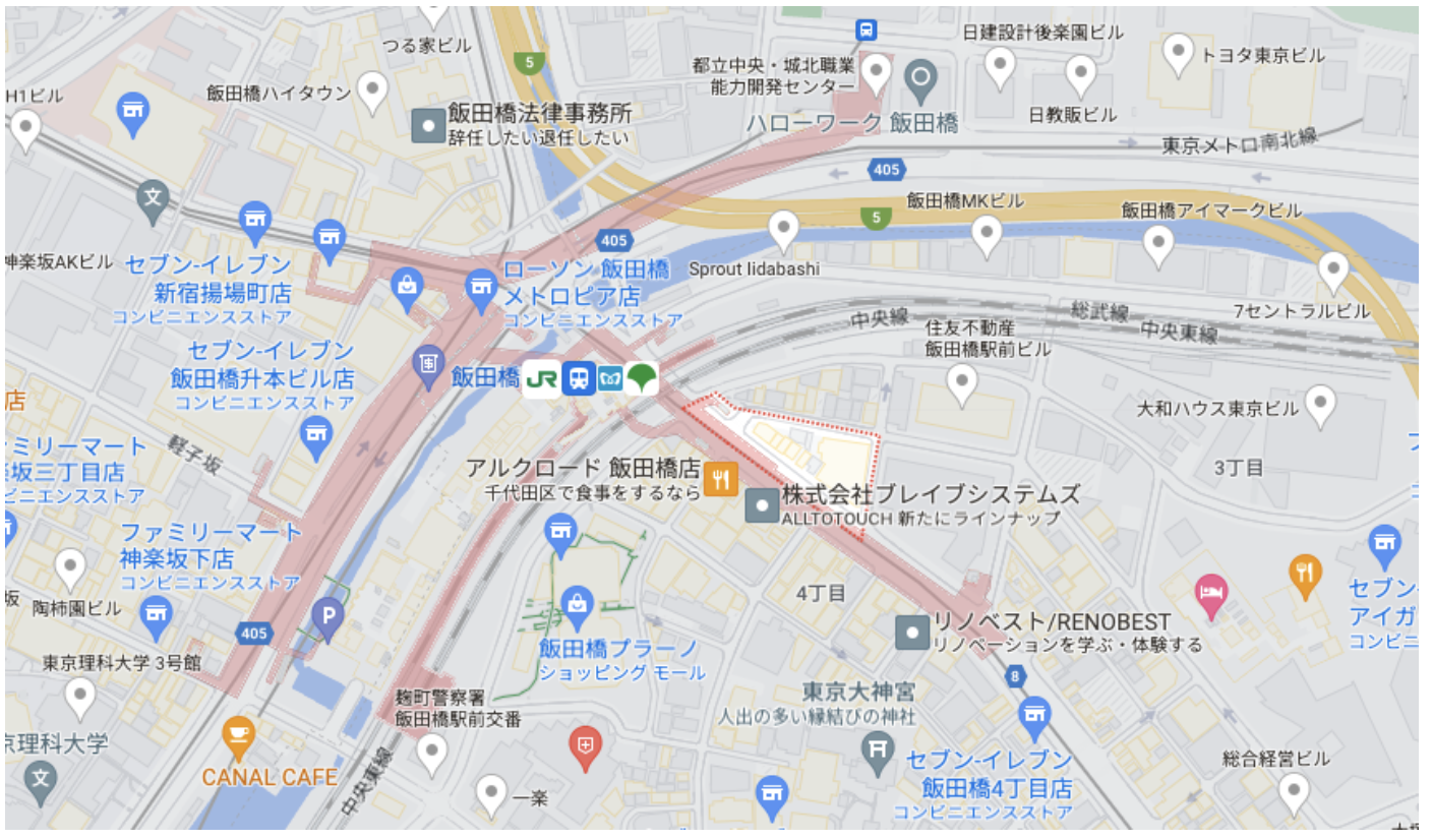 飯田橋駅東地区第一種市街地再開発のエリア