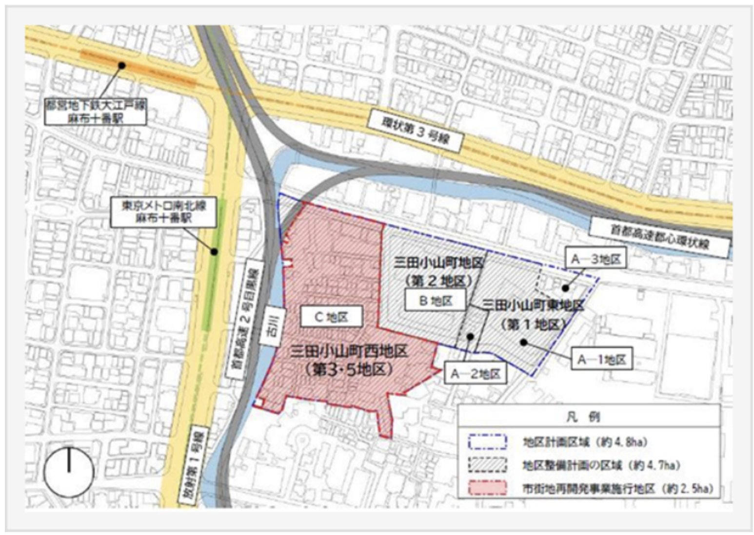 三田小山町西地区第一種市街地再開発事業のエリア